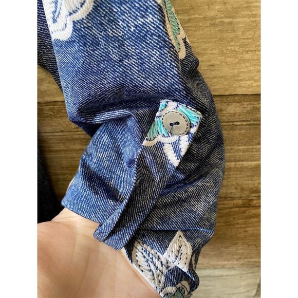 Honeyme Women's Floral V-Neck 3/4 Sleeve Blouse Blue Flowy Casual Size M - Picture 4 of 9